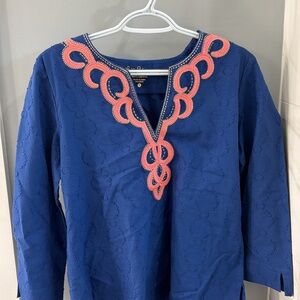 Lilly Pulitzer Royal Blue Top with Coral Embroidery